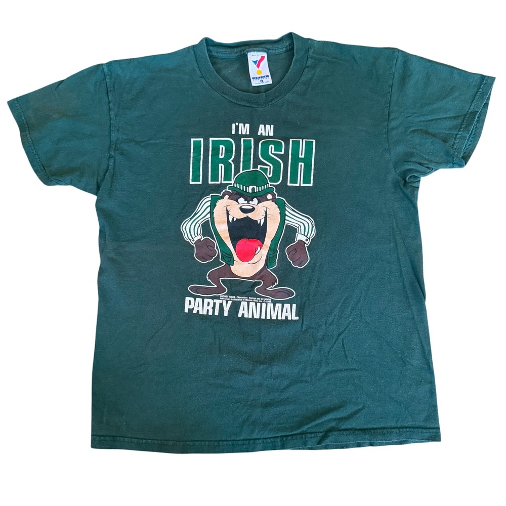 Vintage 1992 Looney Tunes Taz Irish Party Animal T-Shirt Artex Made in USA L
